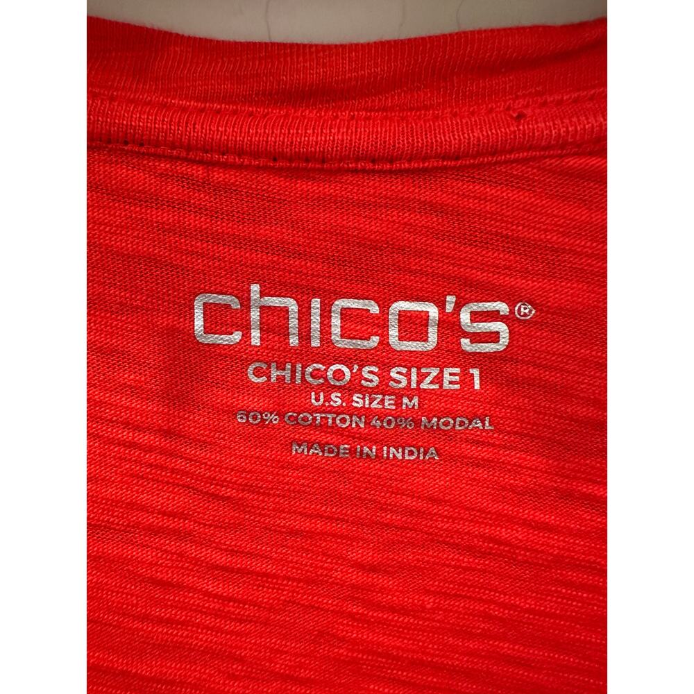 CHICO’S | Orange V-Neck Knit Top 3/4 Sleeve Cotton Modal | Size 1 Medium - Picture 5 of 6